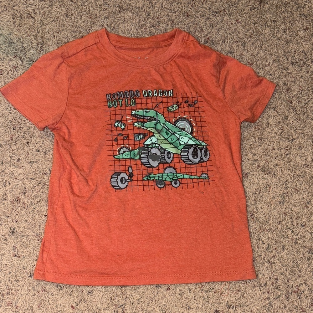 Cat & Jack Boys T-Shirt Pair Feat. Komodo Dragon Bot & an Alien - Boys Size 4/5 - Picture 2 of 5